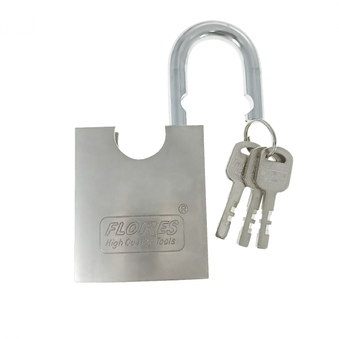 Lacat metalic inox Flores 11435, 60mm, cu protectie Anti Spargere, 3 chei, 437g, argintiu [2]