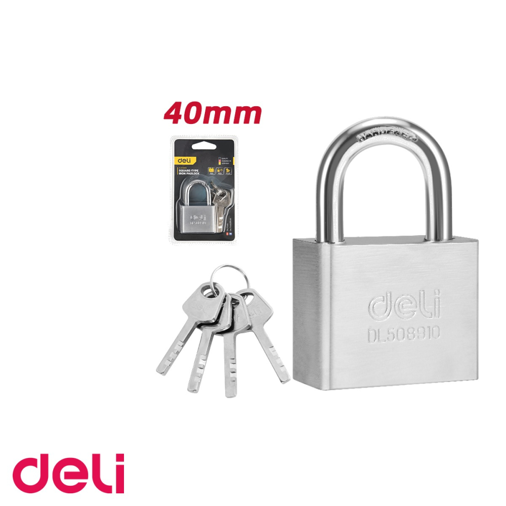 Lacat patrat Deli, corp fier 40 mm, miez cupru, rezistent la coroziune, pentru porti si dulapuri [5]