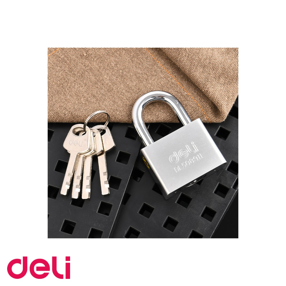 Lacat patrat Deli, fier cu miez din cupru, rezistent la coroziune, 50 mm, cu 4 chei incluse, pentru porti si dulapuri [5]