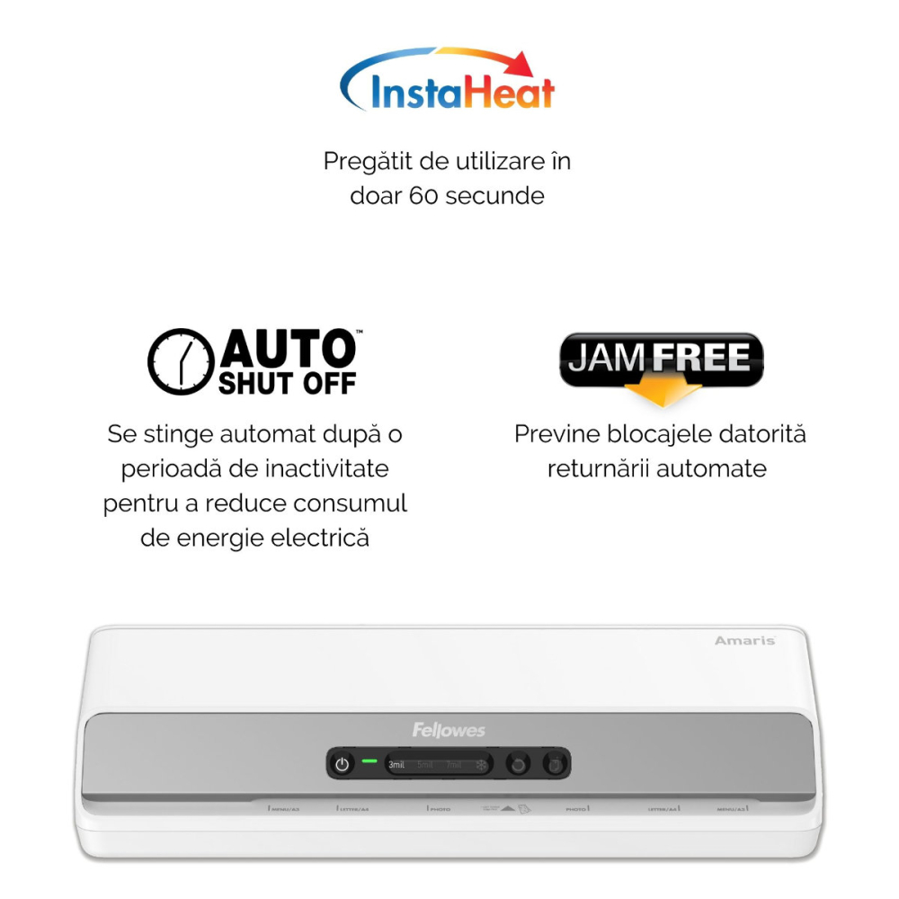 Laminator A3 Fellowes Amaris LX 6 role cu InstaHeat, mod revers si Clean Alert pentru documente profesionale si laminare rapida [3]