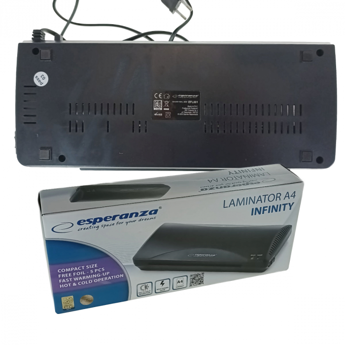 Laminator A4 Esperanza Infinity 93202, 250 mm/min, 265W, lungime cablu 130cm, negru [4]