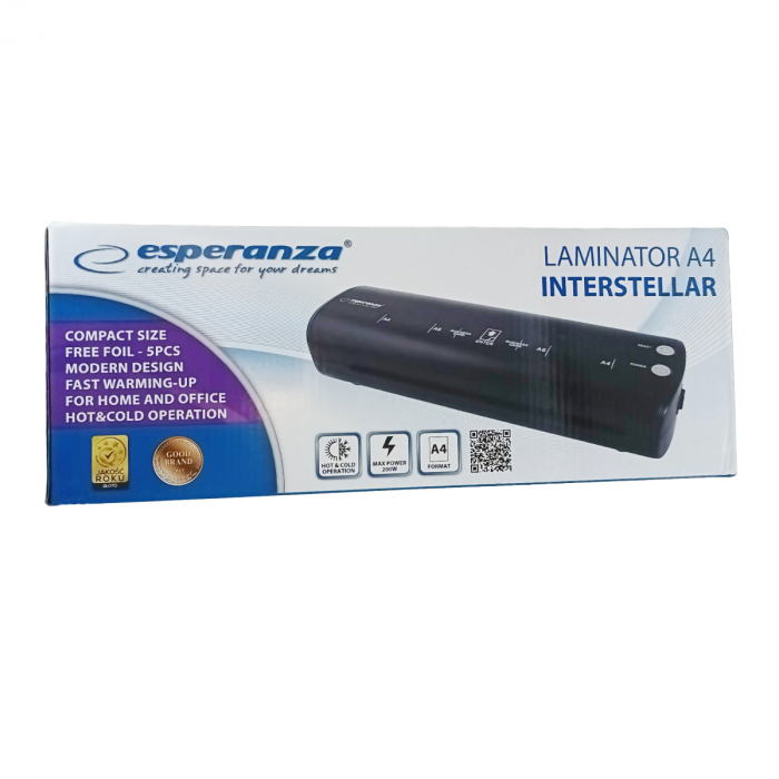 Laminator A4 Esperanza Interstellar 93251, 300 mm/min, laminare A6-A4-carte vizita, cablu alimentare de 130cm, negru [5]