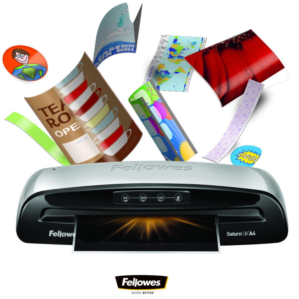 Laminator A4 Fellowes Saturn 3i cu functie de eliberare, auto-stingere si kit start pentru documente, fotografii si proiecte creative [2]