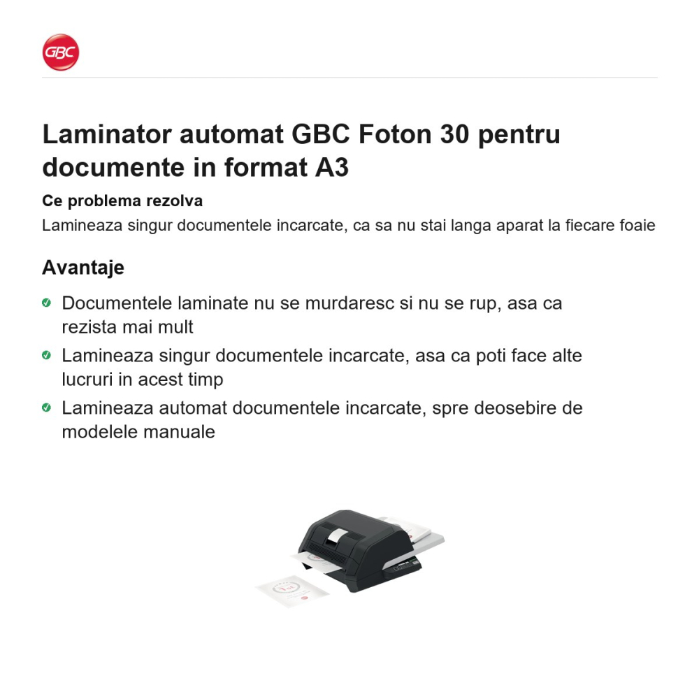 Laminator automat GBC Foton 30 pentru documente in format A3 [2]