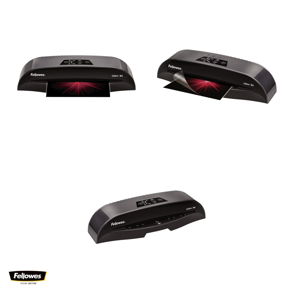 Laminator Fellowes Calibre A4 cu 2 role, folie de pana la 125 microni, fanta de 240 mm, gata in 1 minut, kit cu 10 folii inclus, 110x450x145 mm [4]