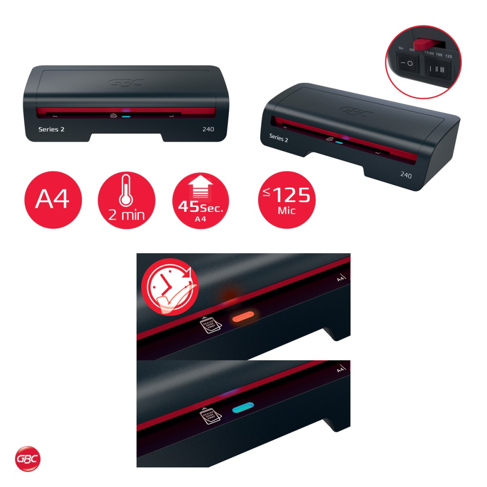 Laminator GBC Home Office 240 A4, folii de 75-125 microni, gata in 2 minute, un document A4 in 45 de secunde, 5 folii A4 incluse, rosu [5]