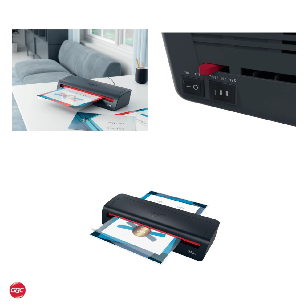 Laminator GBC Home Office 240HS A3, folii de 75-125 microni, gata in 2 minute, un document A4 in 45 de secunde, 5 folii A4 incluse, rosu [4]