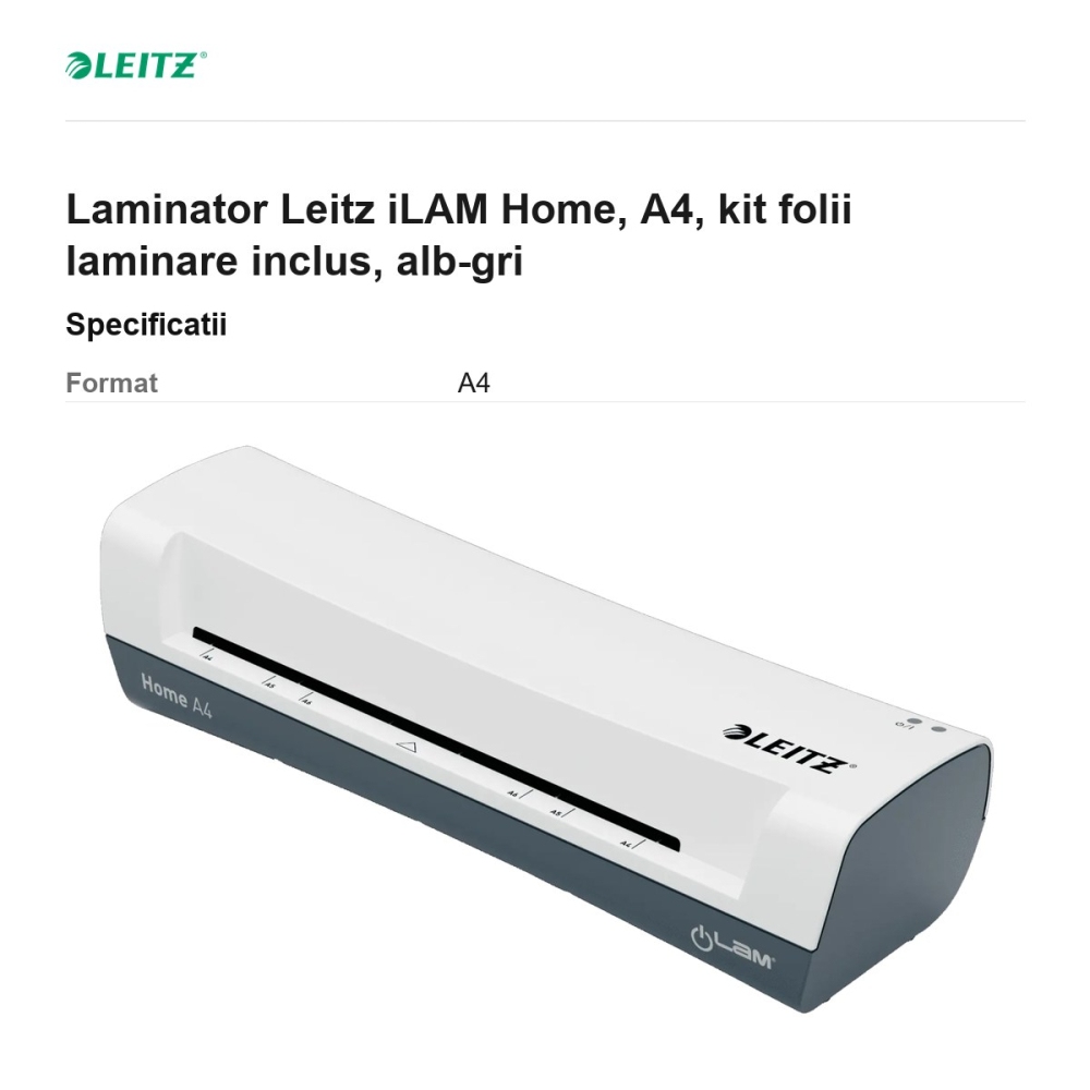 Laminator Leitz iLAM Home, A4, kit folii laminare inclus, alb-gri [3]