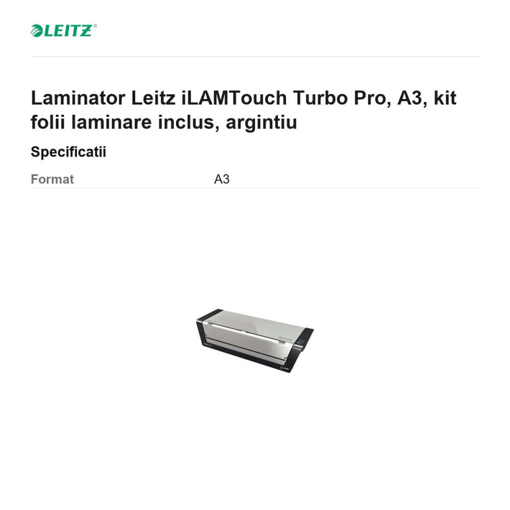 Laminator Leitz iLAMTouch Turbo Pro, A3, kit folii laminare inclus, argintiu [3]