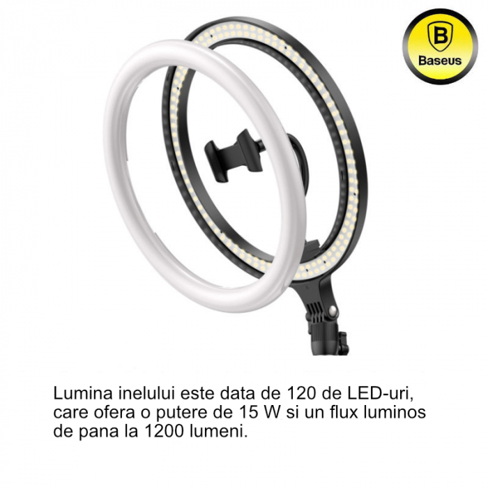 Lampa Led Circulara 12 inch, Baseus CRZB10-A01 cu Suport Smartphone si Stand Birou [7]