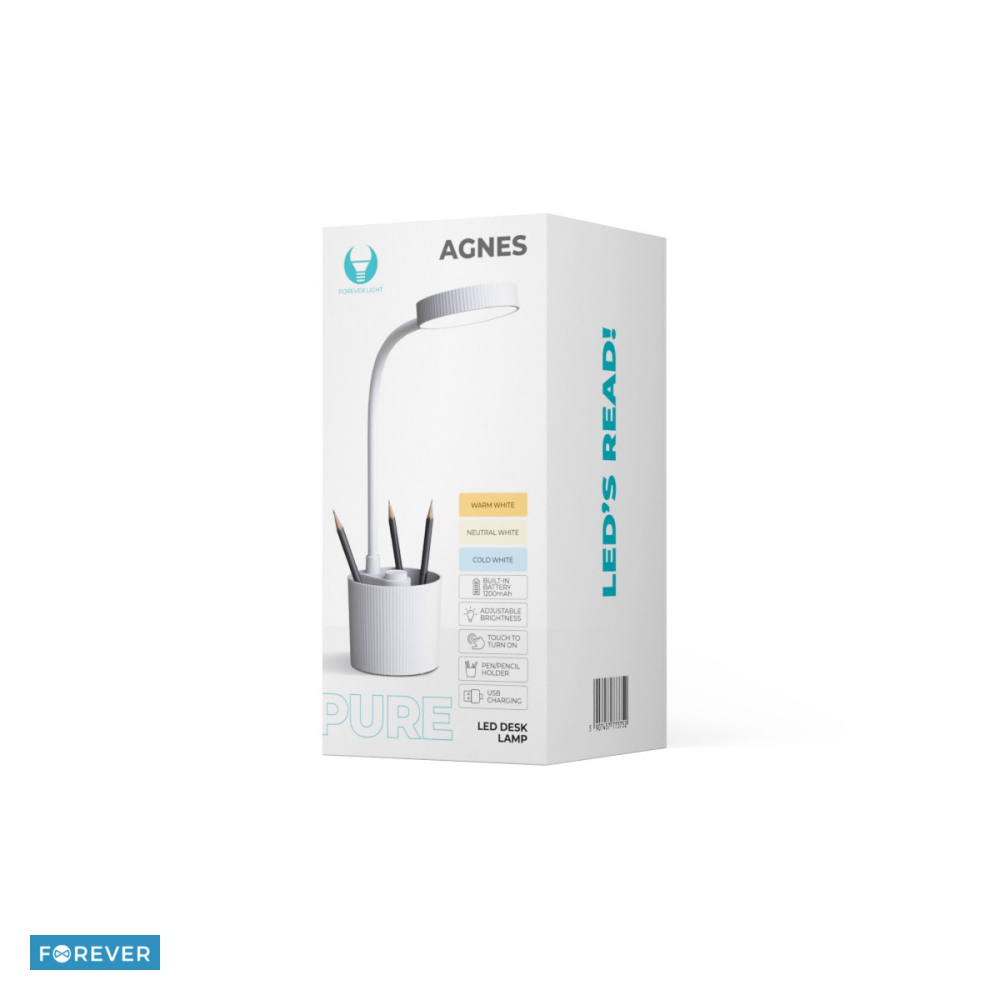 Lampa de birou LED cu suport pixuri, 5 W, Forever Light Agnes FLB-20, 1200 mAh, cablu USB-C 1.5m, dimensiuni 95 x 95 x 455mm, dimming si 3 moduri de culoare a luminii, alba [5]