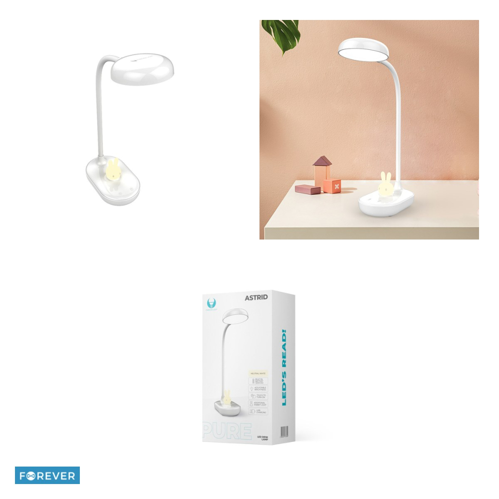 Lampa de birou LED Forever Light Astrid FLB-30, cu lumina veghe iepuras, 4.5 W, 1200 mAh, alb deschis, cablu USB-C 1.5m, dimensiuni 145 x 92 x 453mm, 4000K, cu dimmer [4]