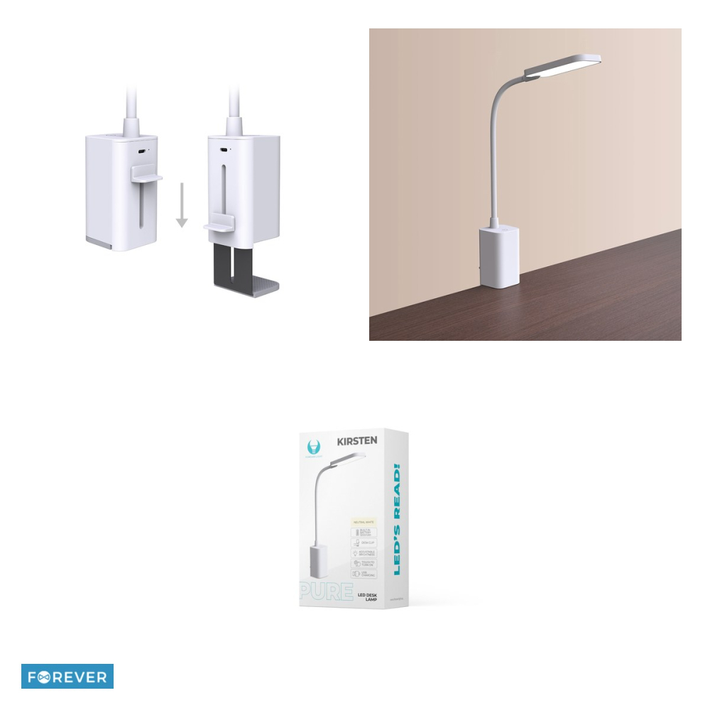 Lampa de birou LED Forever Light Kirsten FLB-10, cu clema prindere, 6 W, cablu USB-C 1.5m, dimensiuni 170 x 50 x 380mm, 4000K, alba [4]