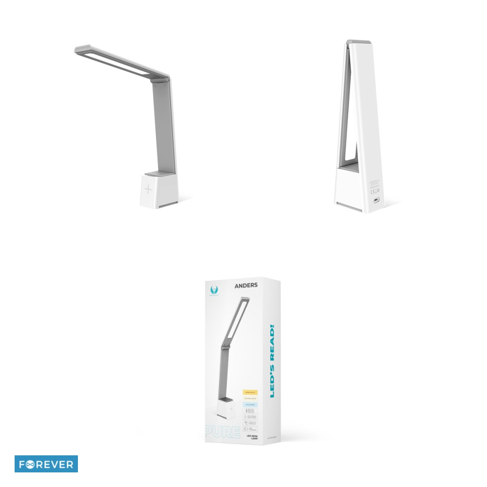 Lampa de birou LED pliabila, 5 W, Forever Light Anders FLB-110, 1200 mAh,  alb-gri, cablu USB-C 1.5m, dimensiuni 52 x 246 x 281mm, 3 culori de lumina si dimmer [4]