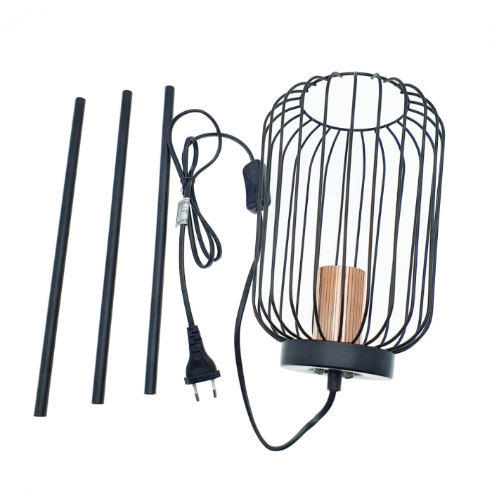 Lampa de podea cu suport trepied, design industrial, Platinet 44915, E27, 40W, inaltime 60 cm, din metal, neagra [2]