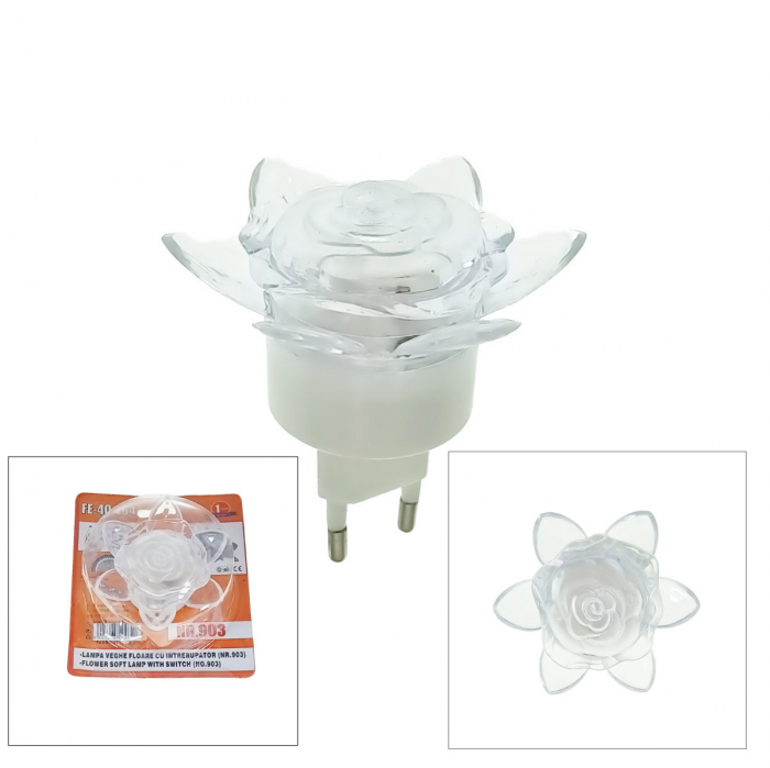 Lampa de veghe LED, design tip floare, cu intrerupator, FE-40464, iluminare multicolora [5]