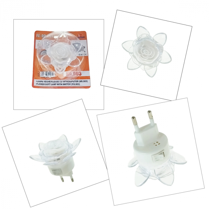 Lampa de veghe LED, design tip floare, cu intrerupator, FE-40464, iluminare multicolora [4]