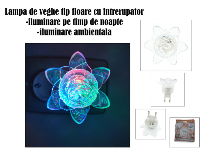 Lampa de veghe LED, design tip floare, cu intrerupator, FE-40466-FL, iluminare multicolora [6]