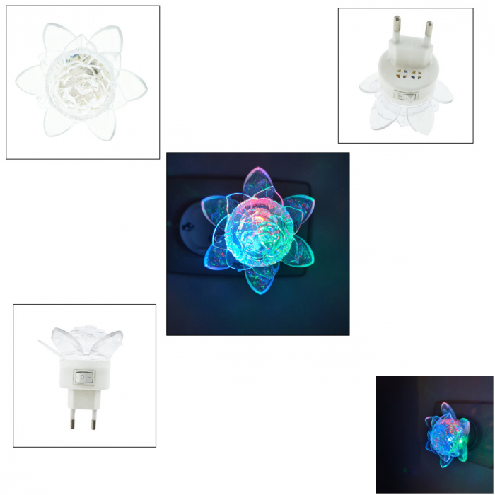 Lampa de veghe LED, design tip floare, cu intrerupator, FE-40466-FL, iluminare multicolora [5]