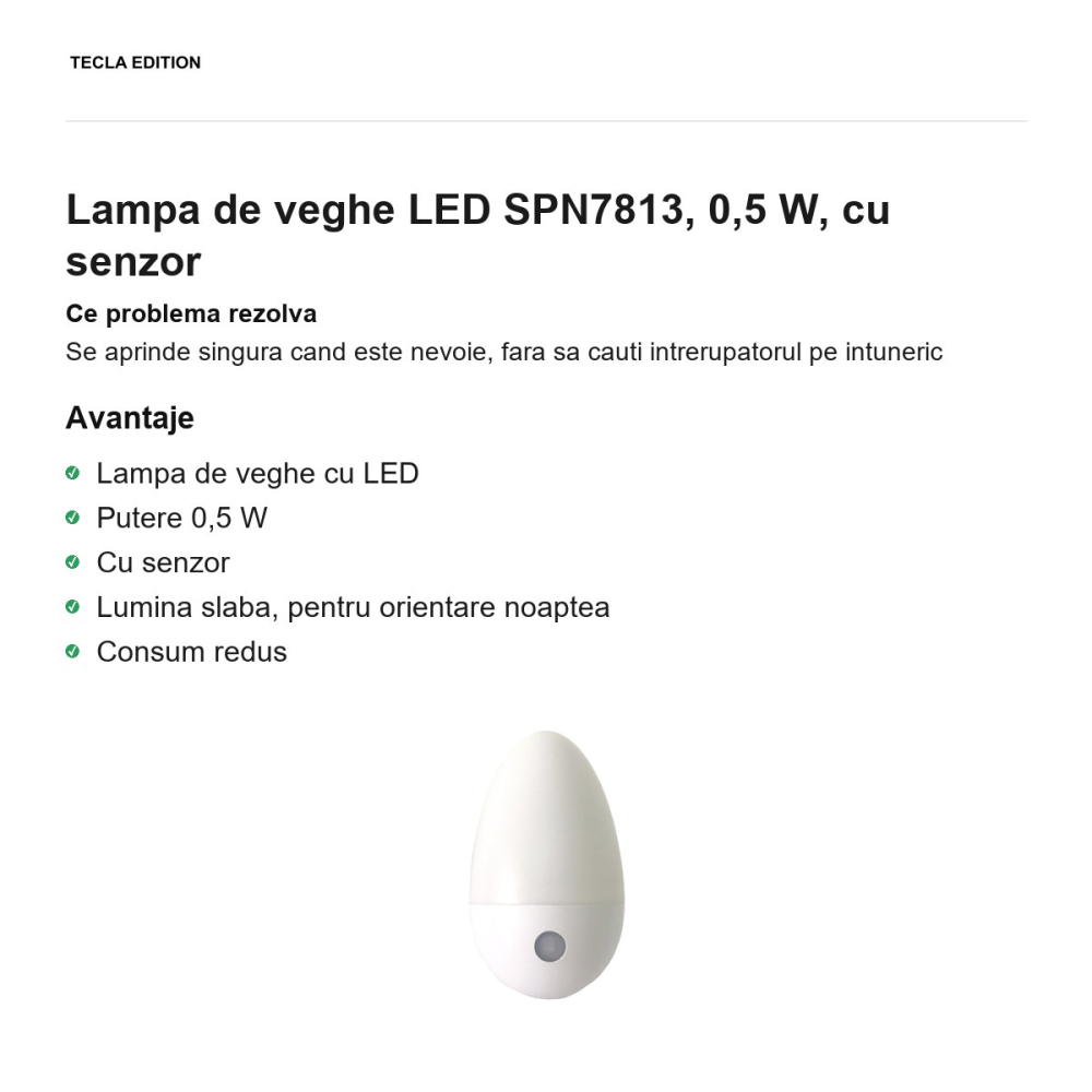 Lampa de veghe LED SPN7813, 0,5 W, cu senzor [2]
