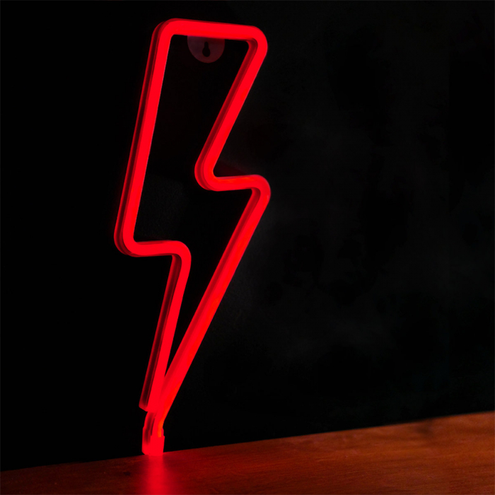 Lampa decorativa LED tip Neon, 34 x 14 cm, model Fulger, Forever Light Thunder 94939, iluminare decorativa, lumina calda, rosu [2]