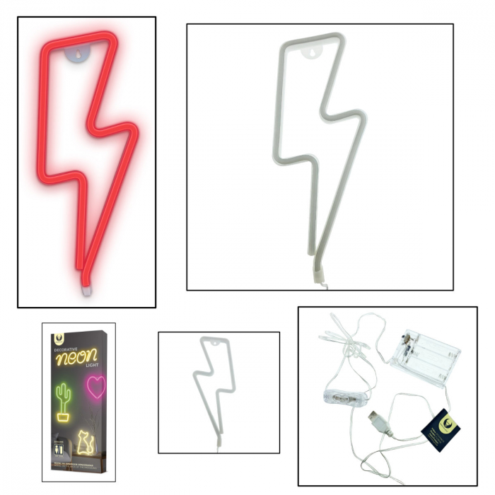 Lampa decorativa LED tip Neon, 34 x 14 cm, model Fulger, Forever Light Thunder 94939, iluminare decorativa, lumina calda, rosu [3]