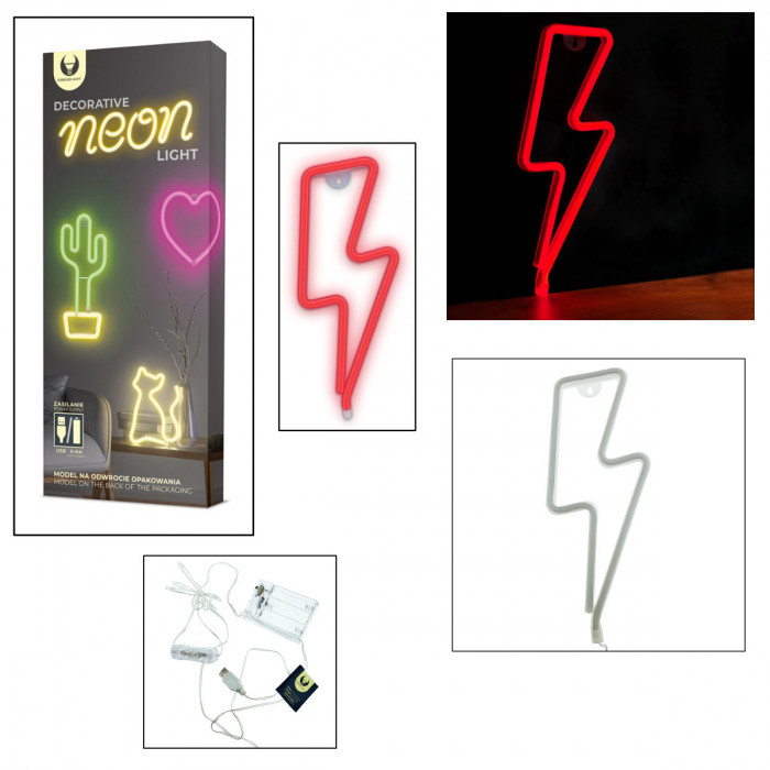 Lampa decorativa LED tip Neon, 34 x 14 cm, model Fulger, Forever Light Thunder 94939, iluminare decorativa, lumina calda, rosu [6]
