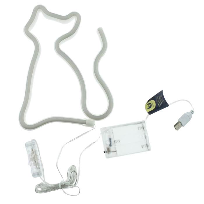 Lampa decorativa LED tip Neon, model Pisica, 24 x 17 cm, Forever Light Cat 94935, iluminare decorativa, lumina calda, galben [4]