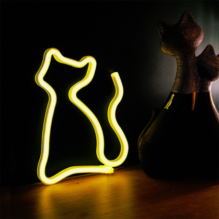 Lampa decorativa LED tip Neon, model Pisica, 24 x 17 cm, Forever Light Cat 94935, iluminare decorativa, lumina calda, galben [2]