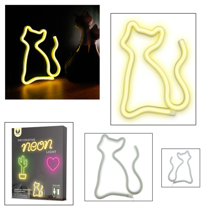Lampa decorativa LED tip Neon, model Pisica, 24 x 17 cm, Forever Light Cat 94935, iluminare decorativa, lumina calda, galben [5]