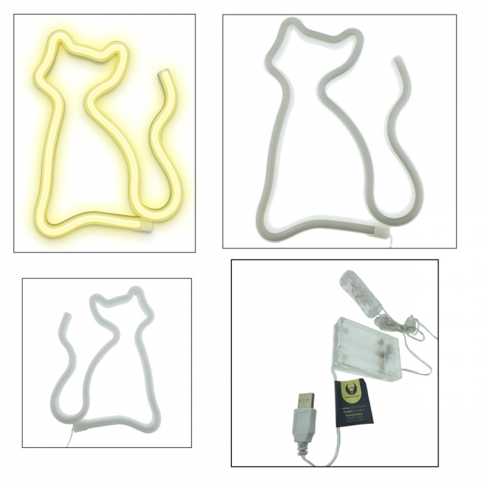 Lampa decorativa LED tip Neon, model Pisica, 24 x 17 cm, Forever Light Cat 94935, iluminare decorativa, lumina calda, galben [3]