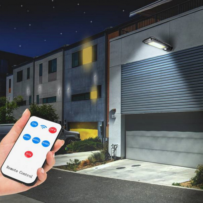 Lampa LED cu incarcare solara, LTC 76626, 30W COB 2000lm, acumulator 2400 mAh, cu senzori, telecomanda, neagra [7]