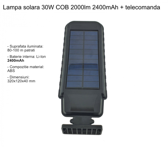 Lampa LED cu incarcare solara, LTC 76626, 30W COB 2000lm, acumulator 2400 mAh, cu senzori, telecomanda, neagra [6]