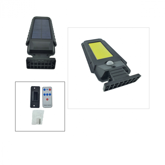 Lampa LED cu incarcare solara, LTC 76626, 30W COB 2000lm, acumulator 2400 mAh, cu senzori, telecomanda, neagra [4]