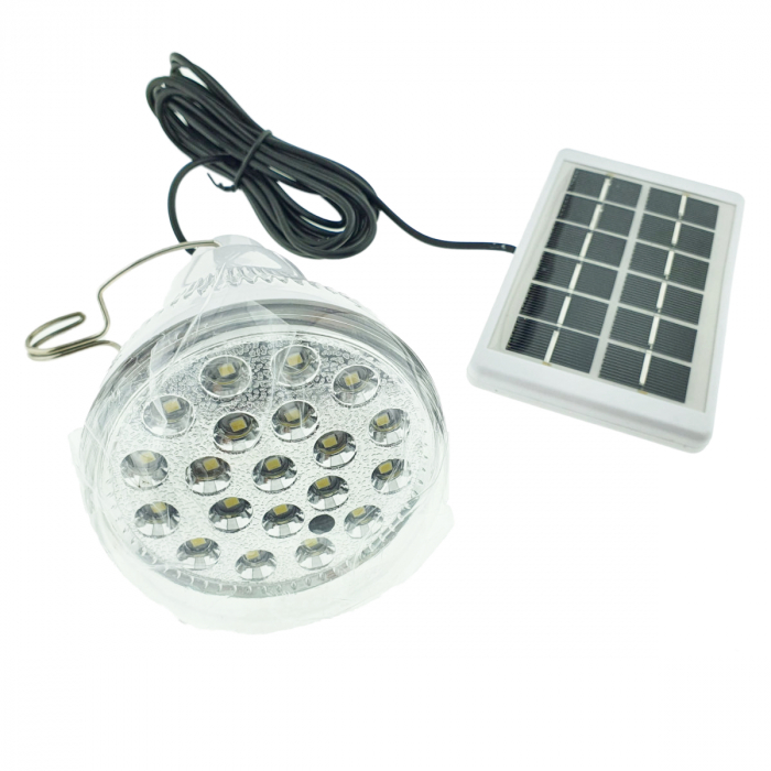 Lampa LED cu panou solar detasabil, GR-020, carlig de prindere, lungime cablu 2.6m, buton control, alb [2]