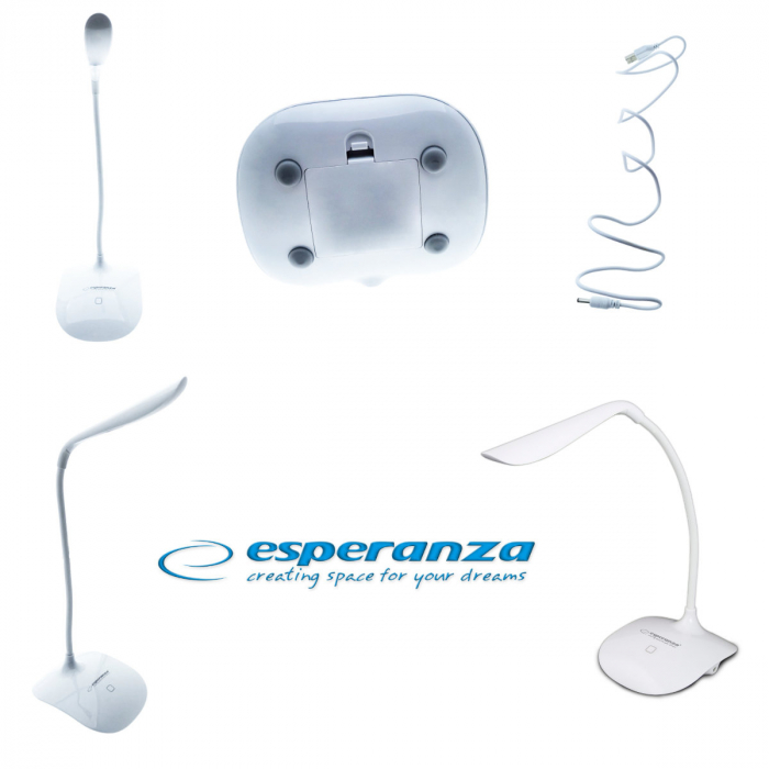 Lampa LED, Esperanza Acrux ELD103W, brat flexibil 21 cm, alimentare duala, cablu 110 cm, 4 x AAA, alba [4]
