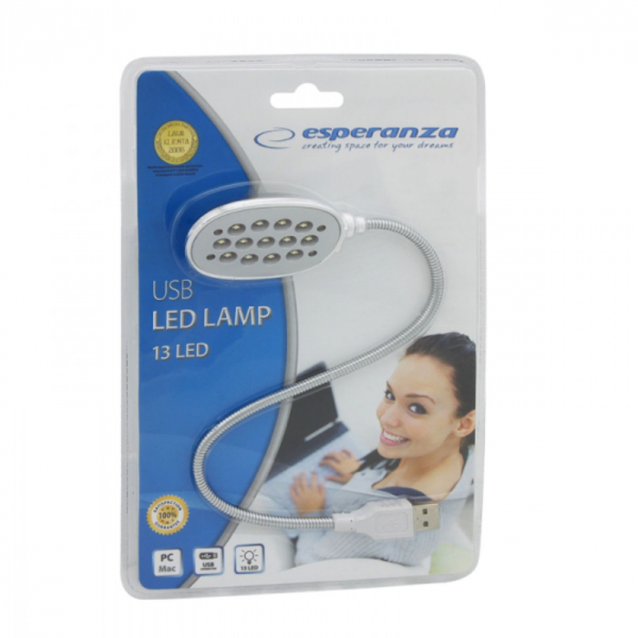 Lampa LED Esperanza EA120, brat flexibil 20 cm, conector USB Tip A, argintie cu negru [5]