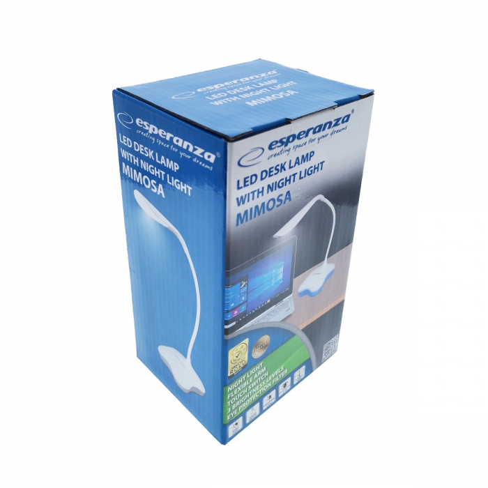 Lampa LED, Esperanza Mimosa ELD105W, cu baza iluminata, brat flexibil 21 cm, alimentare duala, cablu 110 cm, 4 x AAA, alba [5]
