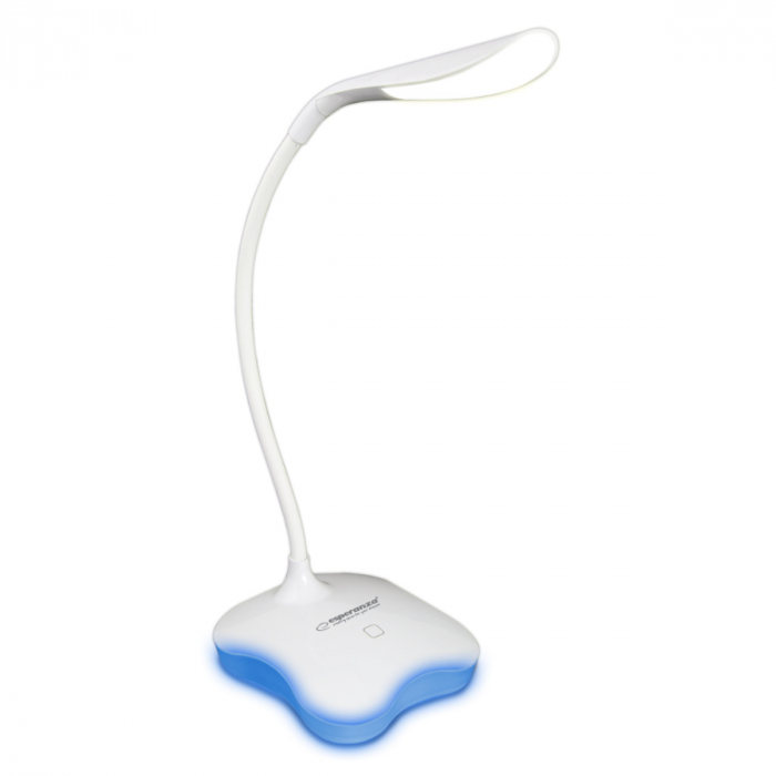 Lampa LED, Esperanza Mimosa ELD105W, cu baza iluminata, brat flexibil 21 cm, alimentare duala, cablu 110 cm, 4 x AAA, alba [2]