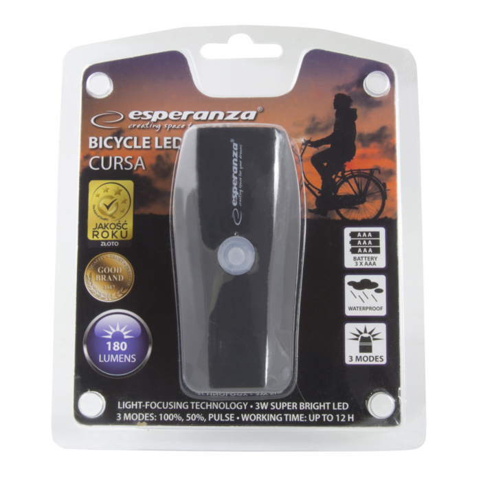 Lanterna LED bicicleta, Esperanza, 180 lm, curea, impermeabila, 3 moduri iluminare [2]