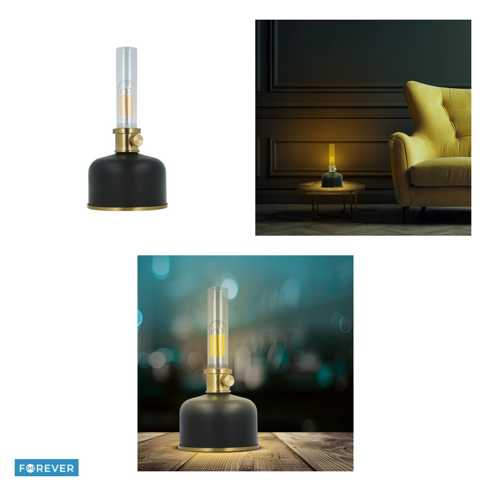 Lampa LED Retro tip felinar pe petrol, neagra, FLR-25 Forever Light, cu acumulator Li-Ion 4000 mAh, cablu USB-C 30cm, lumina alba calda 3000K, 2W, dimensiuni 110 x 110 x 220mm [4]