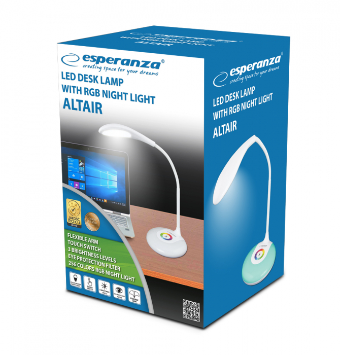 Lampa LED RGB, Esperanza Altair, cu brat flexibil 27 cm, alimentare duala, cablu 110 cm, 4 x AAA, alba [5]