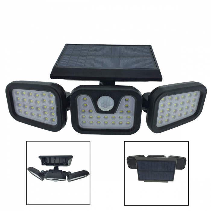 Lampa LED tripla, reglabila, cu incarcare solara, LTC 76691, 20W, SMD, 800lm, acumulator 2400mAh, cu senzori, neagra [4]