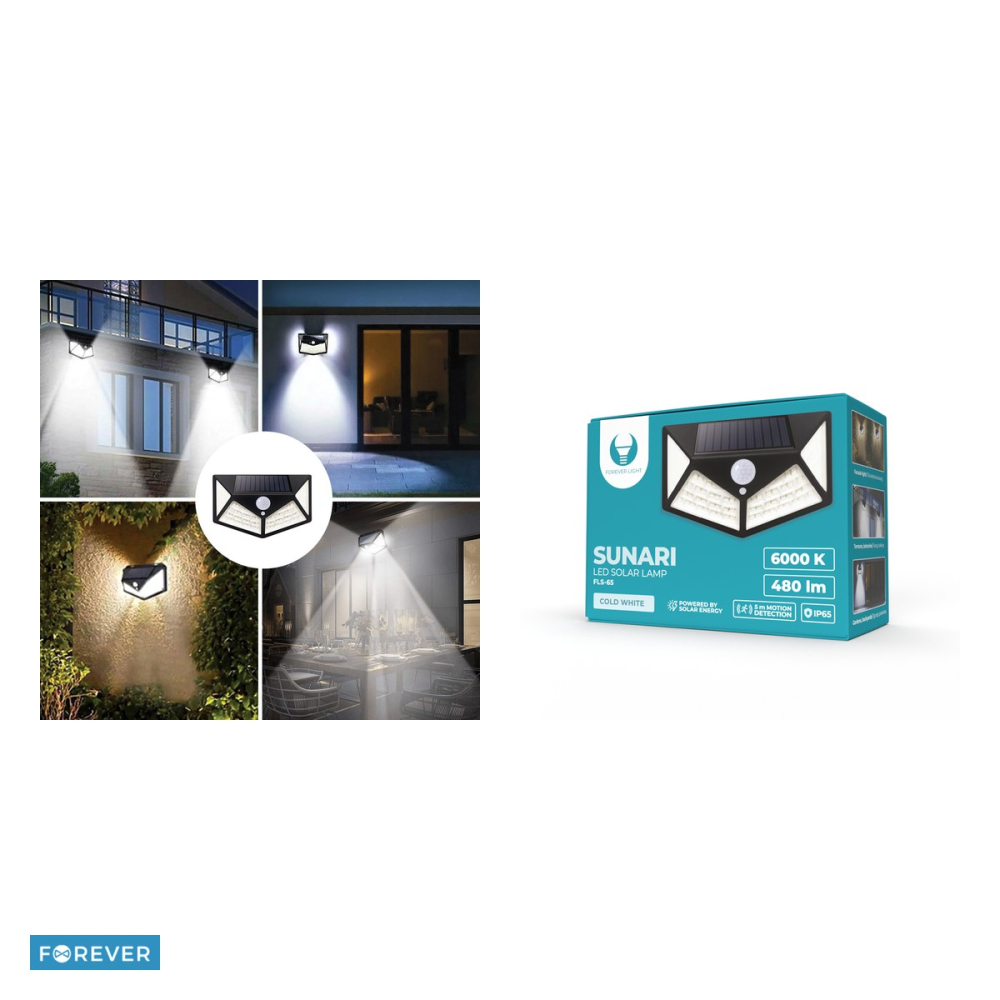 Lampa solara LED Forever Sunari FLS-65 100*SMD PIR 6W, 480lm, 6000K, 1200 mAh, dimensiuni 100 x 135 x 51mm, Neagra [5]