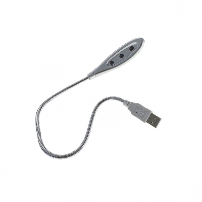 Lampa USB cu brat flexibil si 3 led-uri, lungime 410mm, argintie [3]