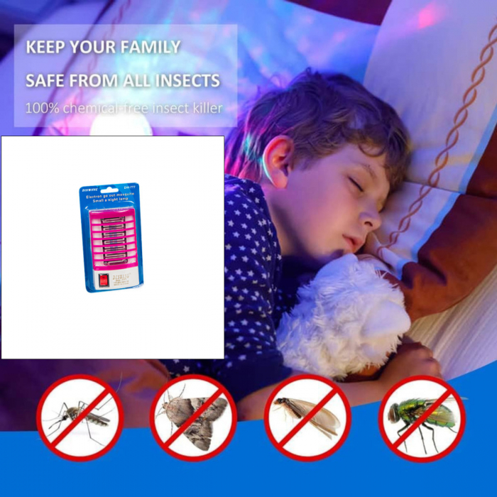 Lampa UV anti-insecte, pentru interior, cu alimentare la priza, DW-777, 110-220V, 50Hz, 1W, roz [5]