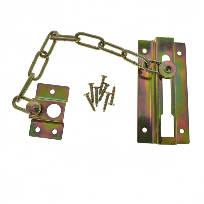 Lant de siguranta pentru usa de intrare, blocare si intredeschidere, 86x43mm, lungime lant 180mm, auriu [3]