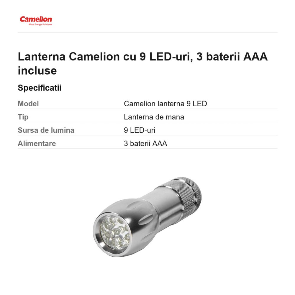 Lanterna Camelion cu 9 LED-uri, 3 baterii AAA incluse [3]