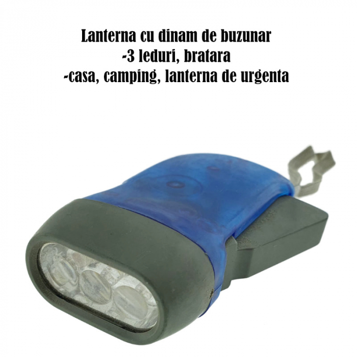 Lanterna cu dinam, 3 LED-uri, LSI-A, cu apasare manuala, fara baterie, albastru-gri [6]
