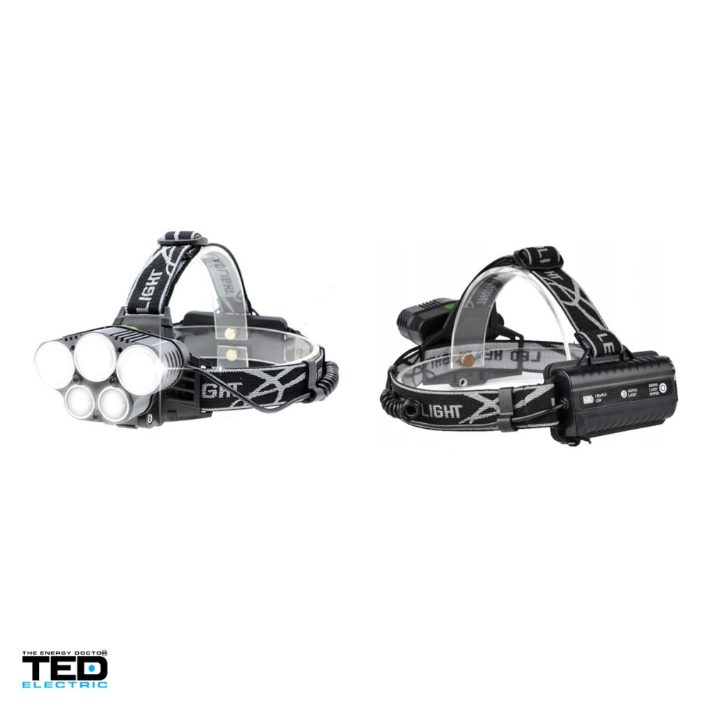 Lanterna frontala TED Electric TL-7028-7 TED002075, 5 LED-uri, 36 W, 1300 lm, 6 moduri, 2 acumulatori 18650 inclusi [4]